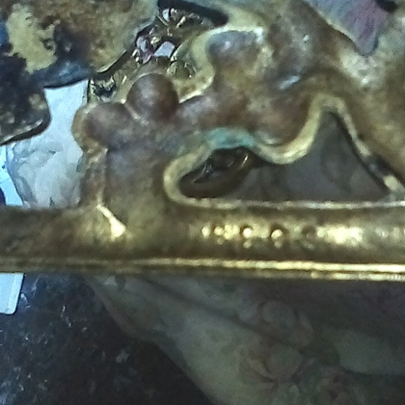 Cast Iron Table protector brass overlay floral motif vintage. Artist stamped. - Picture 4 of 4
